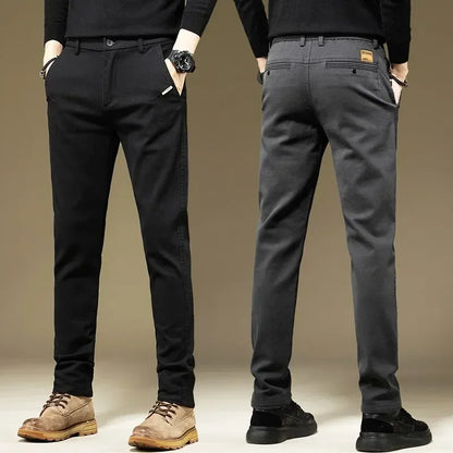 KUBRO Men's Pants Casual Cotton Solid Color Spring Autumn Straight Business Work Pants High Quality Fashion Black Grey Trousers