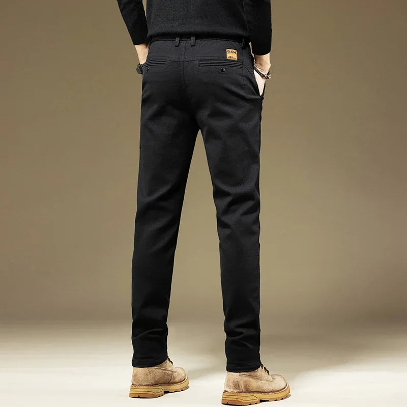KUBRO Men's Pants Casual Cotton Solid Color Spring Autumn Straight Business Work Pants High Quality Fashion Black Grey Trousers
