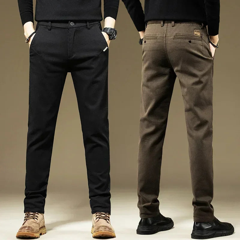 KUBRO Men's Pants Casual Cotton Solid Color Spring Autumn Straight Business Work Pants High Quality Fashion Black Grey Trousers