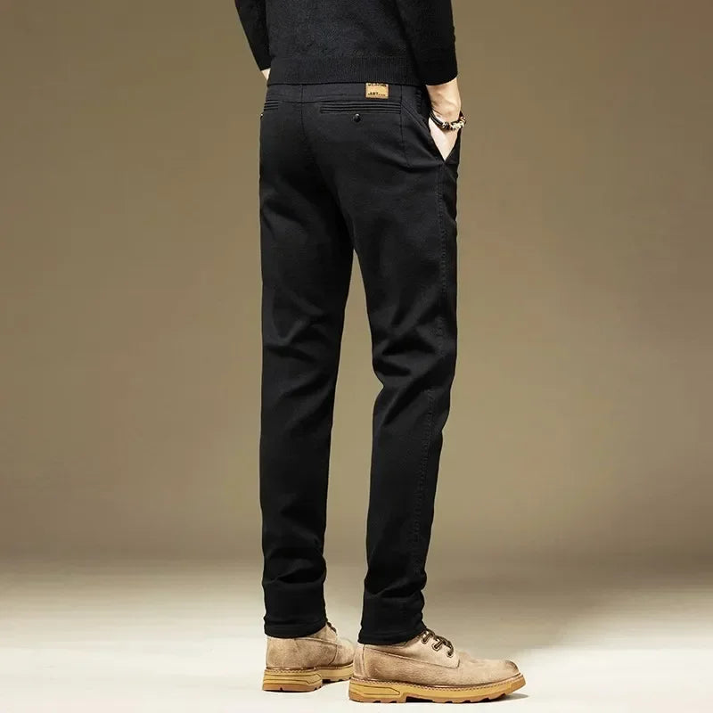 KUBRO Men's Pants Casual Cotton Solid Color Spring Autumn Straight Business Work Pants High Quality Fashion Black Grey Trousers