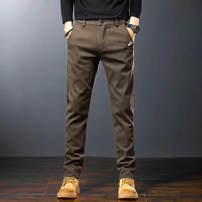 KUBRO Men's Pants Casual Cotton Solid Color Spring Autumn Straight Business Work Pants High Quality Fashion Black Grey Trousers