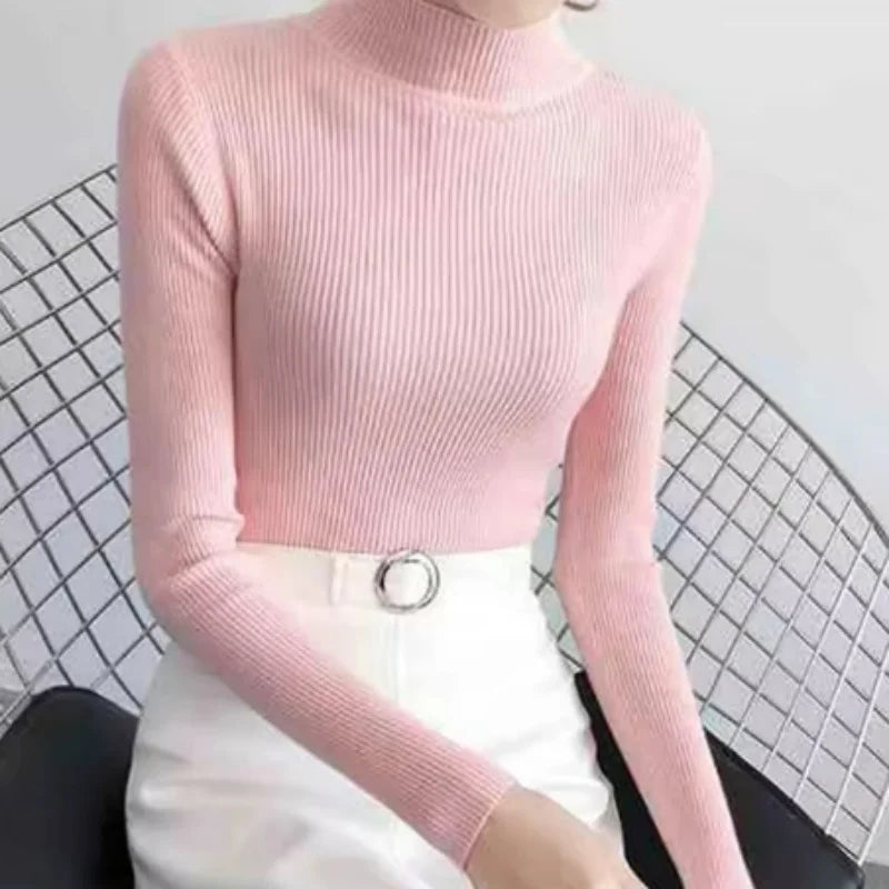 KnitAura Sweater: Slim mock neck knit with vintage charm and cozy elegance.