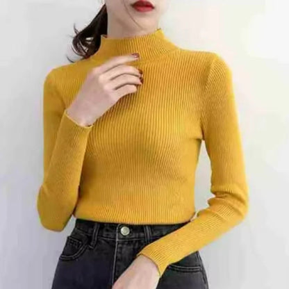 KnitAura Sweater: Slim mock neck knit with vintage charm and cozy elegance.
