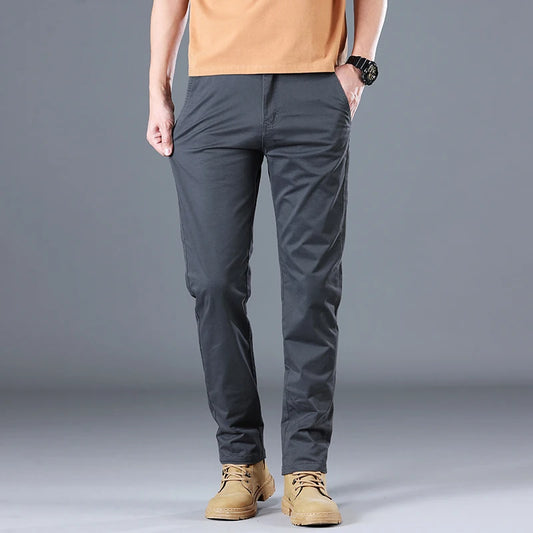 2024 Men's High Quality Pure Cotton Classic Solid Color Casual Pants Business Stretch Cotton Slim Straight Brand Trousers Male